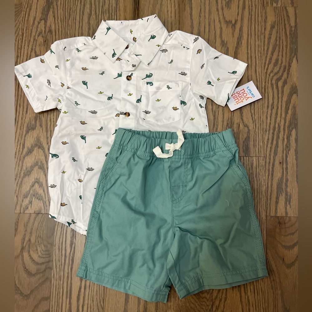 Carters Short Sleeve Dino Button Down Shirt with Shorts 2T